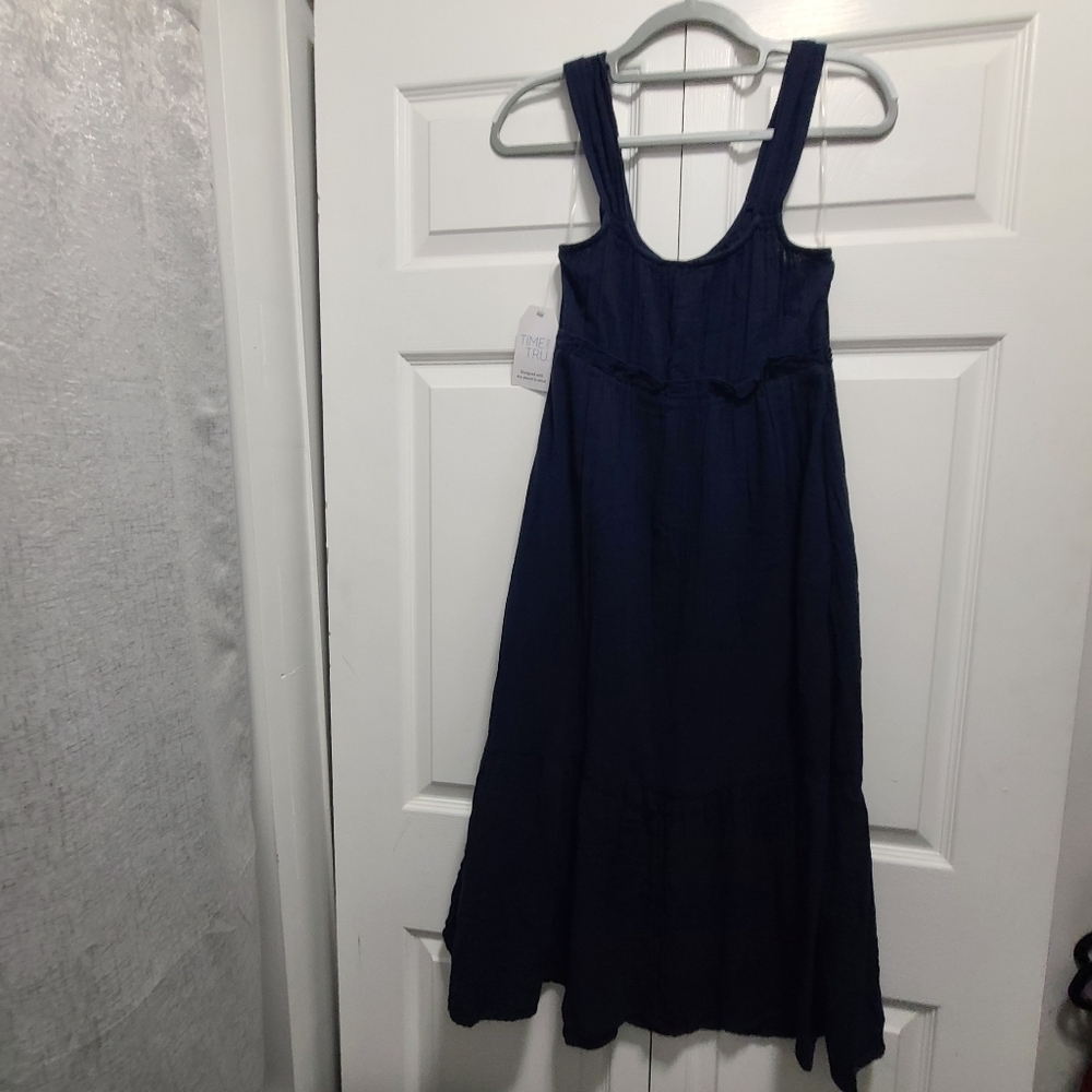 Time and Tru Deep Blue Cotton‎ Midi Tiered Dress NWT - Picture 14 of 16